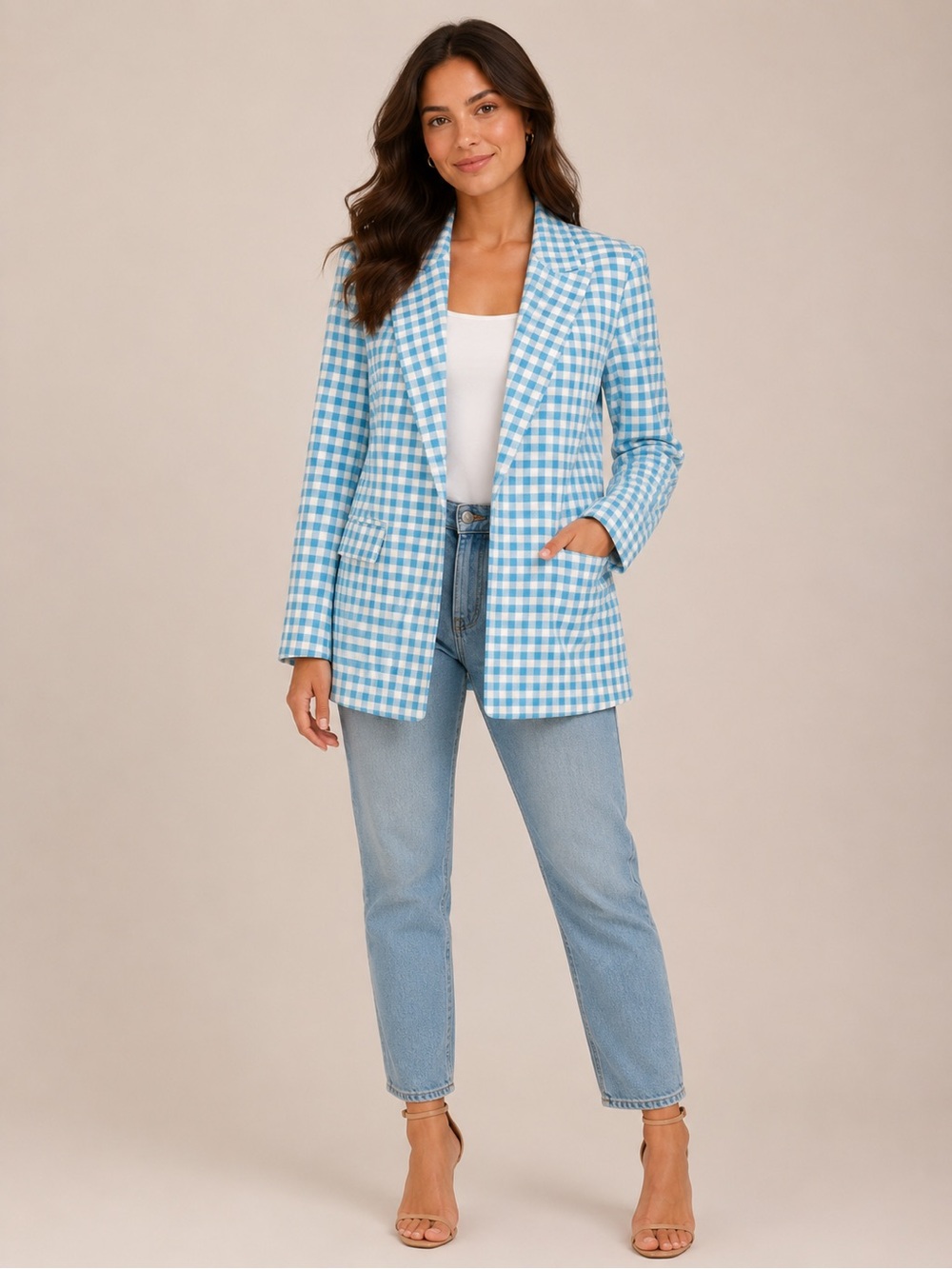 Zara Linen Blend Gingham Blazer